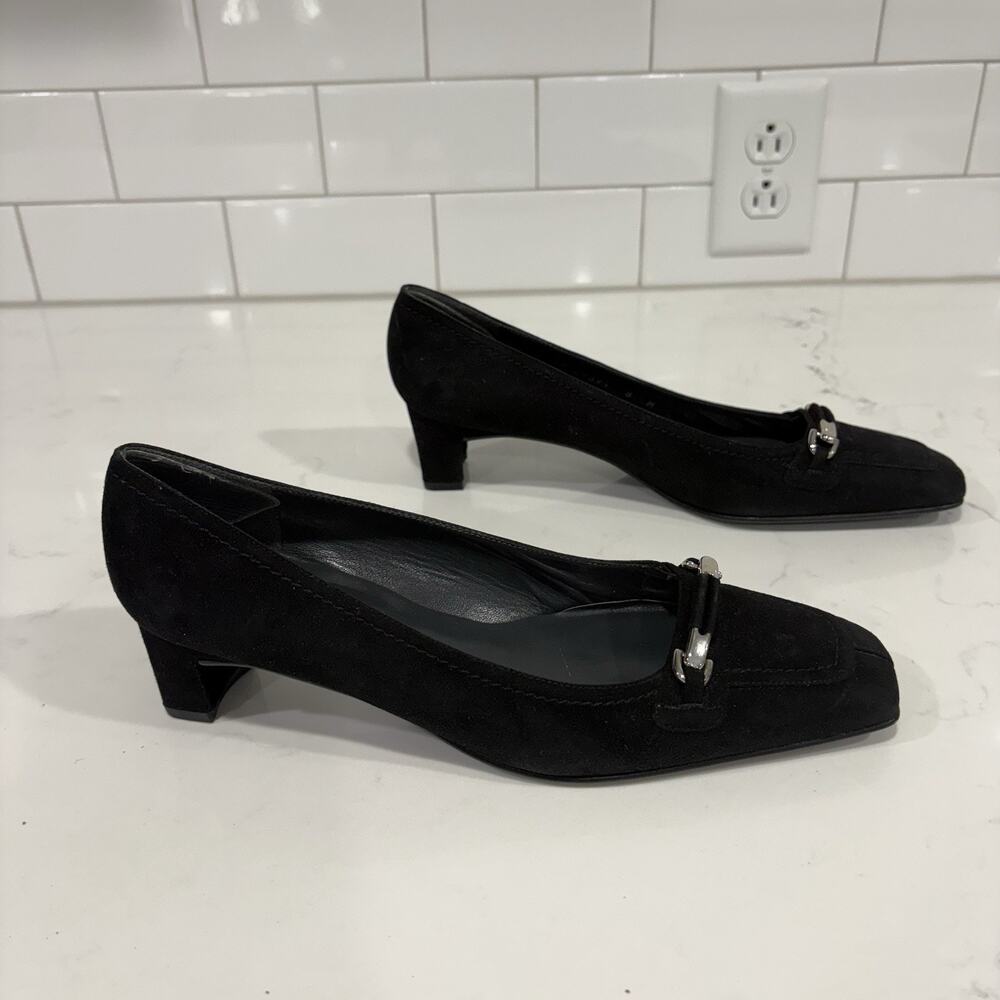 Stuart Weitzman Heels Womens Pumps Black Slip On Square Toe Block Heels- Size 8W - Picture 4 of 8